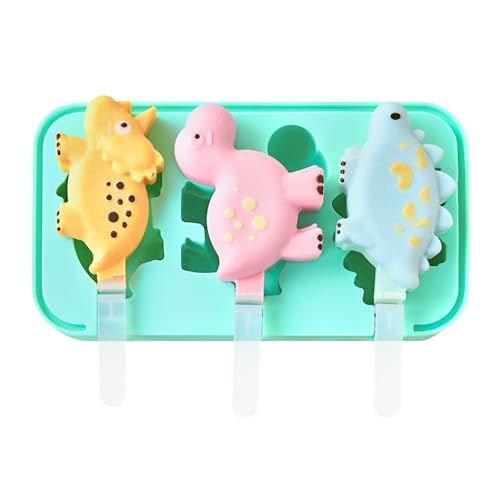 KAISHANE Dinosaur Silicone Popsicle Molds Ice Pop Molds Maker with BPA Free Reusable Ice Lolly Moulds for Kids Tolder Babies and Homemade Popsicle (clearance items)