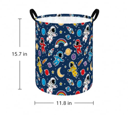 Image of MAIZMZ Kids Storage Bin Astronaut Space Hamper,15.7 inch D x 19.7 inch H Waterproof Linen Laundry Basket with Leather Handles for Boys Room, Gifts