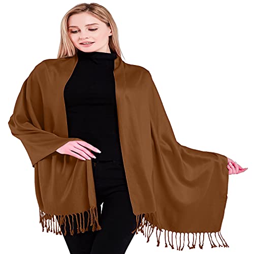 CJ Apparel Brown Solid Color Tassels Design Nepalese Shawl Seconds Scarf Wrap Stole Throw Head Wrap Pashmina Hand Made in Nepal New