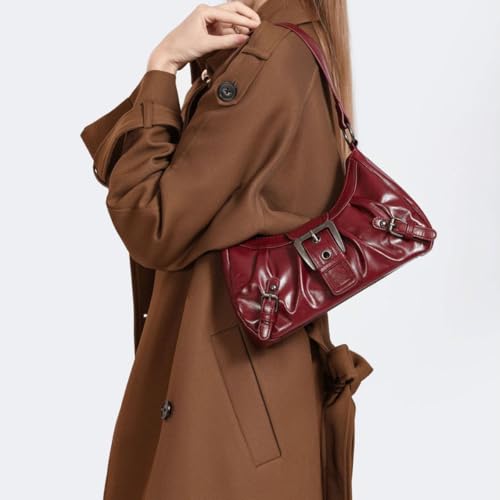 Image of Women's Y2K Purse Shoulder Bag Top Handle Handbag Small Punk Hobo Clutch Purses Bags Trendy Trendy Leather Buckle Punk Purses