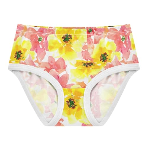 Joisal Girls Underwear Toddler 2t Cotton Little Girl Panties Bright Underpants Briefs Watercolor Yellow Pink Floral - Main Image