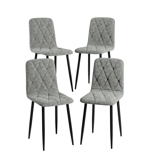 HomJoones Dining Chairs Set of 4, Modern ?Faux Leather Dining Chairs, PU Cushion Seat Back, Metal Legs for Kitchen Dining Room Side Chair (Gray)