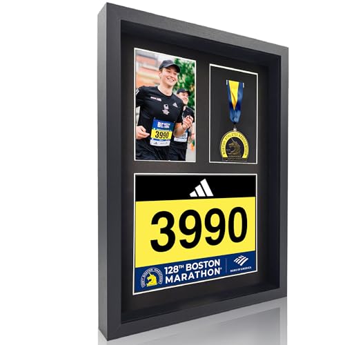 3-in-1 Shadow Box Display with Real Glass (Medal, Race Bibs,