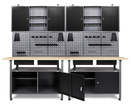 Ondis24 Werkstatteinrichtung Werkstatt Set Werkbank Fritz Hängeschrank Werkzeugwand Metall Schwarz Grau (Hängeschrank Kurt, 240 cm) Ondis24 Werkstatteinrichtung Werkstatt Set Werkbank Fritz Hängeschrank Werkzeugwand Metall Schwarz Grau (Hängeschrank Kurt, 240 cm)