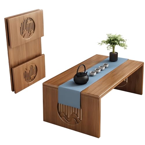 zyiesrsq Folding Floor Coffee Table, Japanes Bamboo Foldable Tables, Portable Living Room Low Dsk, Versatile Tatami Meditation Tea Table for Dining Room, Wooden Table Desk for Home, Office (100X37CM)