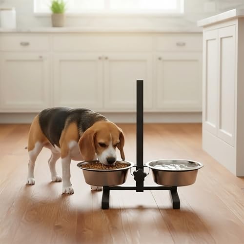 Spetebo Hunde Futterstation höhenverstellbar - 2 Schüsseln - Futterbar Futternapf Fressnapf Wassernapf für Innen und Außen