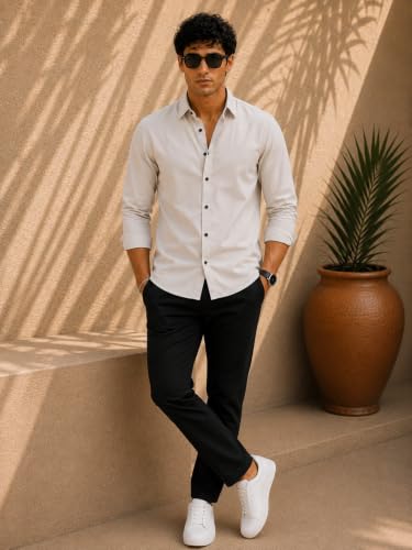 Image of Zilcon Men's Solid Coffee Brown Casual Cotton Blend Shirt