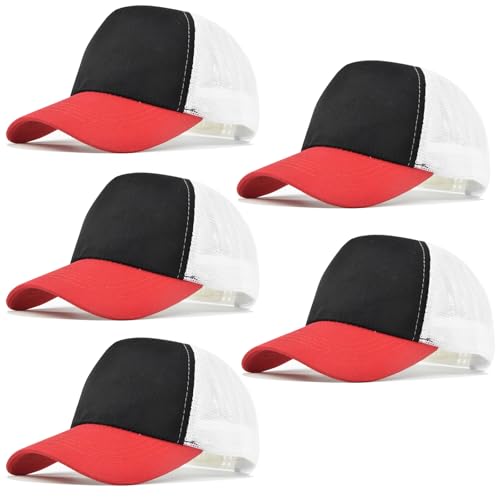 Image of 5 Pack Sublimation Blank Trucker Hats, Mesh Baseball Caps Bulk for DIY Crafting Snapback Plain Hat, Assorted Colors