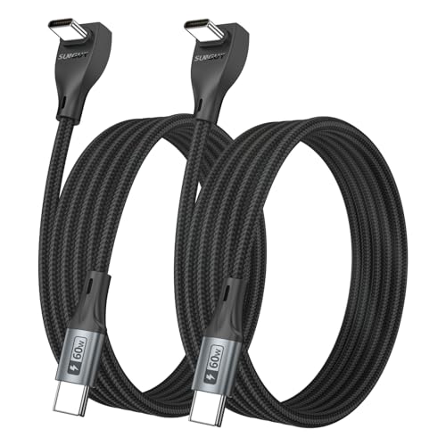 90 Degré USB C Charge rapide du câble [2P 6,6FT/2M] 60W Angle droit USB C Câble de chargeur, USB C Transfert de données USB Cord pour téléphone i 16/15 Pro Max, Tesla Modèle Y, Apple Mac-Book Pro, i-Pad, Samsung