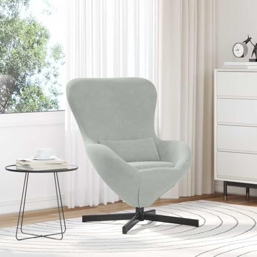 Teenpull Sillón para huevos, color gris claro, 63 x 73 x 90 cm, de terciopelo, giratoria, para salón, dormitorio, moderno sillón con patas de acero, cómoda silla de lectura