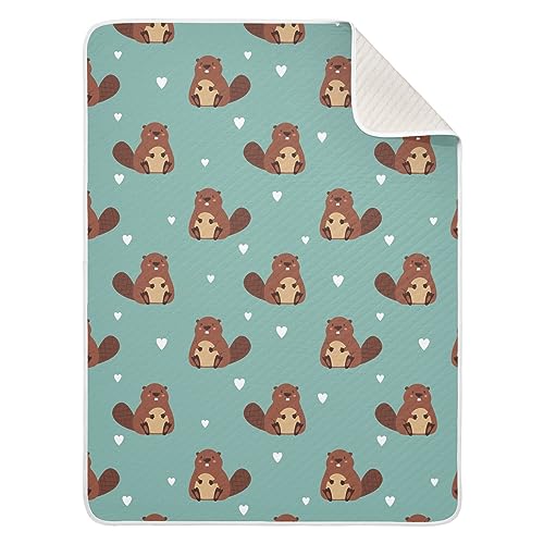 Image of Swaddle Blanket for Green Beaver with Heart Baby Receiving Blanket Muslin Baby Swaddles Soft Cotton Breathable Nursery Blankets for Unisex Boys and Girls 30x40 Inch