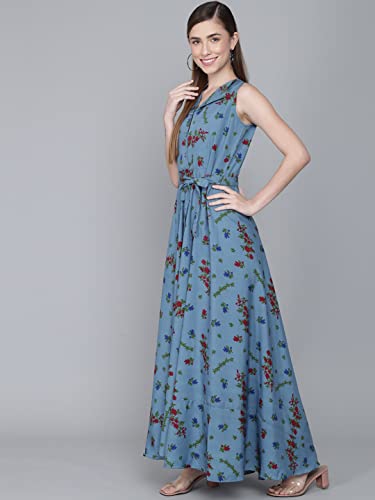 Image of Rudraaksha Women's Printed Maxi Dress Sleeveless Fit & Flare Long Dress || Western Dress for Women || Stylish Maxi Dress Dress || Summer Dress || Boho Printed Dress for Women