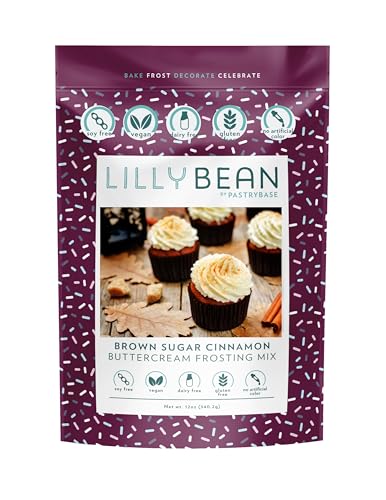 LillyBean Gluten Free Cinnamon Buttercream Frosting Mix with No Artificial Colors - Dairy and Soy Free, Vegan Icing for Decorating Cakes, Cupcakes, Cookies - 12 oz