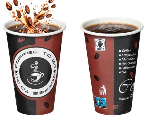 Produktfoto von Made in DE, 1000 x 400 ml Coffee to go, Hartpapier Kaffeebecher 16 Oz, 0,4L | Einweg Pappbecher, Tee Cups