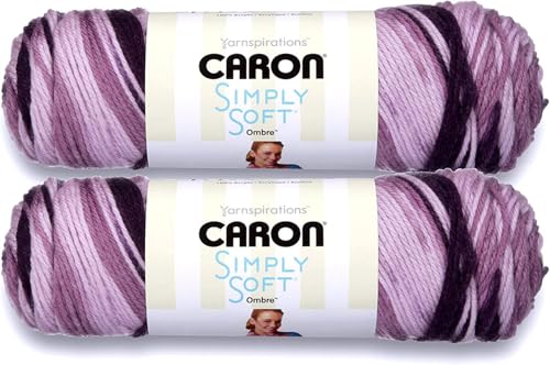 Caron Simply Soft Ombre Yarn - Grape Purple, 5 oz, 235 yards, Acrylic, Worsted Weight