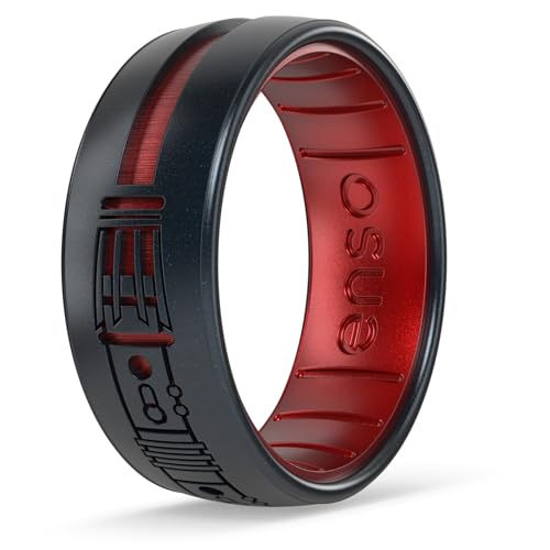 Enso Rings Star Wars Lightsaber DualTone Silicone Rings - Lightsaber-Inspired Rings - Comfortable Contour Fit - Darth Mauls Lightsaber - Black Pearl/Ruby - Size 11