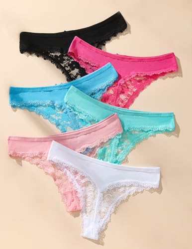 Image of Murimia Sexy Seamless Thongs for Women Lace Underwear Breathable Low Rise T-Back Panties