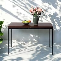 FurnitureR Bistrotische für den Garten in Braun, Schlichter und eleganter Stil für 4 bis 6 Personen, Dicke Holzplatte mit Metallstruktur, für Café, Balkon, Terrasse, 120 x 70 x 75 cm