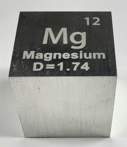 Image of 1.5 inch 38.1mm Magnesium Metal Cube Mg up to 99.9% Pure Periodic Table Element Engraved Density Collection Science Education Display Block Cube + Acrylic Case Box - 1PC
