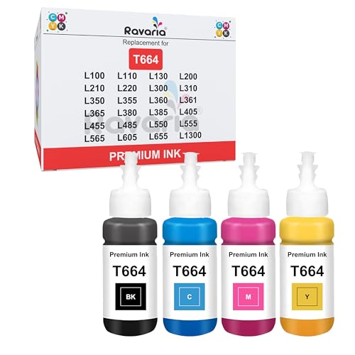 Image of T664 Compatible Ink for Ep L100, L110, L130, L200, L210, L220, L300, L310, L350, L355, L360 L361, L365, L380, L385, L405, L455, L485, L550, L555, L565 Printer (T664 Ink Set (4 Color))