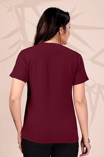 Image of Women Round Neck Printed Cotton Blend Regular Fit T-Shirt