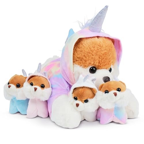 PixieCrush Snugababies Stuffed Dogs and Puppies Dressed in Removable Rainbow Unicorn Hoodie for Girls Ages 3 4 5 6 7 8 Years | Unicorn Gifts for Girls