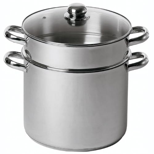 BAUMALU - Combiné Traiteur Couscoussier Forme Droite - Acier Inox - Couvercle Verre - Tous Feux dont Induction - Triple Fond Diffuseur - Ø30cm, 16L, Argenté