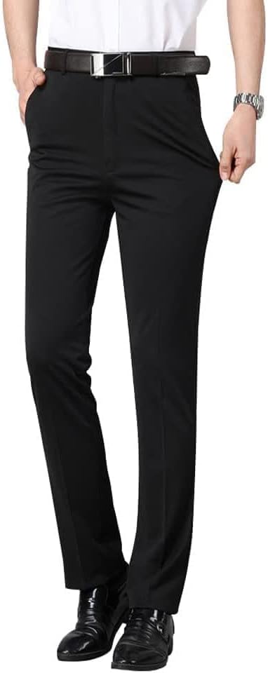 Men's Ice Silk Suit Pants,High Stretch Men's Classic Pants Thin Trousers Casual High Waist Trousers Stretch Khaki Classic Fit Expandable Waist Flat Front