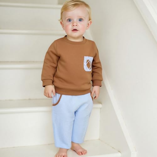 Toddler Baby Boy Clothes Fall Winter Outfit Football Embroidery Long Sleeve Sweatshirt & Plaid Pant Set2