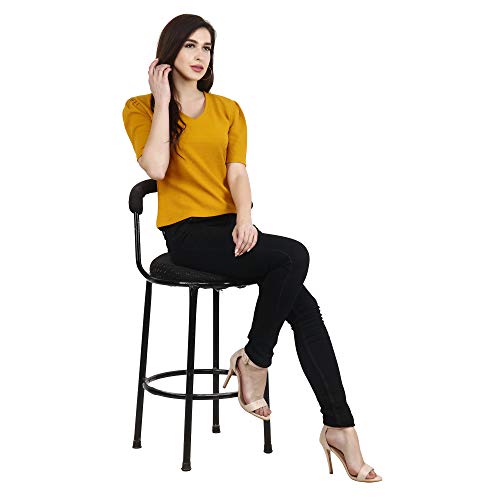 Image of POPWINGS Casual Solid Puff-Sleeves Crop Top for Women || V-Neck Crop Top for Women || Half-Sleeves Summer Crop Top for Women || Crop Tops for Women Fancy Crop Top for Women
