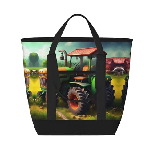 Sac isotherme à imprimé tracteur fantastique noir grand volume et réutilisable
