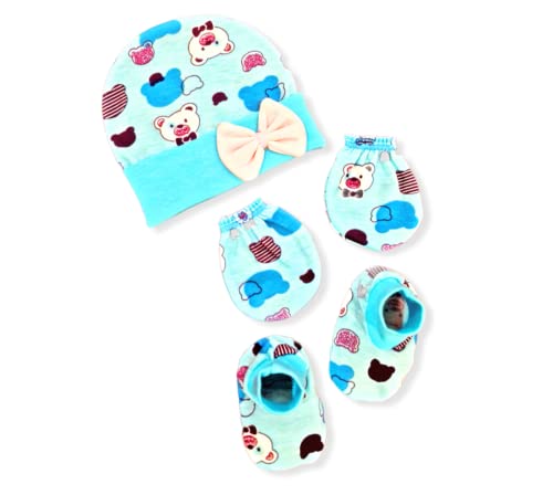 Image of BRANDONN Newborn Baby's Cotton Cap Mitten Bootie Set 0-6 Months, Pack of 1 (0-6 Months)