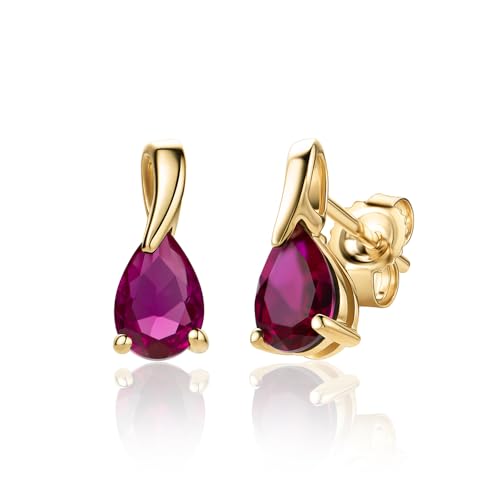 Boucles d'oreilles or avec rubis, le cadeau idéal en or jaune 9 carats pour femme