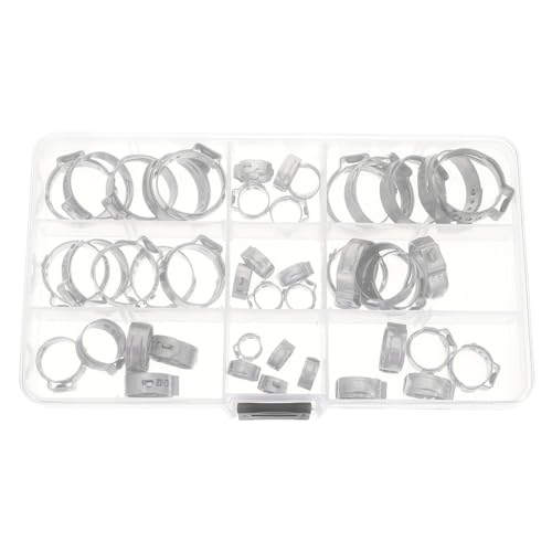 Homoyoyo 80pcs Adjustable Single Ear Hose Clamps Stainless Steel Crimp Pinch Fittings Hose Fastener Assortment Kit for Garden and Industrial Use