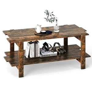 Couchtisch Vintage, Wohnzimmertisch Holz mit 2 Ebenen, Sofatisch mit Stauraum, Rechteckiges Coffee Table, Industrieller Stil, 115 x 59 x 46 cm (Rustikal Braun)