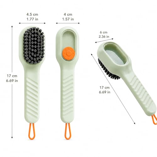 Image of Multifunctional Liquid Shoe Brush with Soap Dispenser - Pack of 2 | Press Type Cleaning Box Long Handle Washer for Sneakers, Sports Shoes, Canvas, Leather & Household