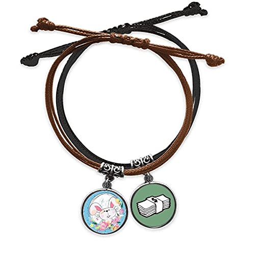Pulsera feliz pascua de cuero ajustable con cadena de mano de conejito