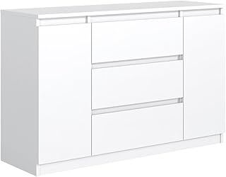 Kommode mit 3 Schubladen 2 Schranktüren 120 cm Ideal für Wohnzimmer, Schlafzimmer, Kinderzimmer und Büro Moderne Elegante Lösung für stilvolle Aufbewahrung (Weiß)