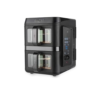 Salter VertiCook View Heißluftfritteuse – Vertikale Doppelschublade, Kochen auf 4 Ebenen, 9L Kapazität in 2 x 4.5L Körben, platzsparend, 12 Kochfunktionen mit Synchronisation & Anpassung, PFAS-frei