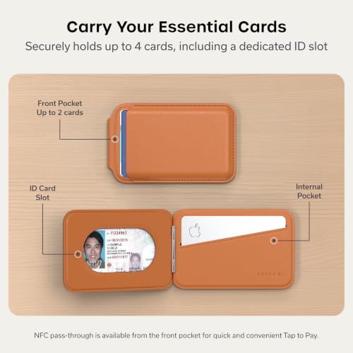 Image of Satechi Magnetic Magsafe Wallet and Double Flap Stand, iPhone Wallet with 4 Card Slots, Front Flap NFC Pass Through for iPhone 15, iPhone 14, iPhone 13, iPhone 12 - Vegan Leather, Orange