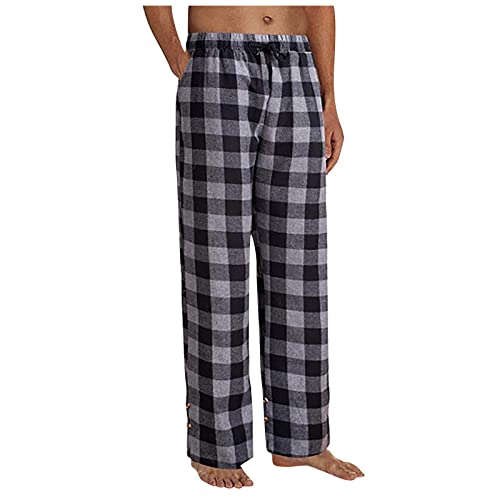 Mens Lounge Pants,Plaid Cozy Pajamas Baggy Lightweight Trousers Comfy Sleepwear Drawstring Pj Bottoms, S-2XL