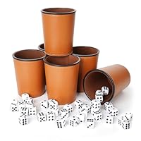 Würfelbecher Set 6, Schocken Set, mit 6 Würfelbecher Leder Set und 36 Würfeln (16 mm), Schockbesteck Leder, für Bar-Party Würfelspiele