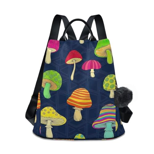 Sac à dos rétro bleu pour femme à motif champignon mignon avec système antivol intégré
