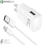 Ixir Adaptive Fast Charger Kit for Samsung Galaxy S7, Edge, J7, S6, Edge, Note 5, Note 4, Sony, HTC, Honor Lite 10, Moto G5, and More, Wall Charger and 4 Feet Micro-USB Cable, White