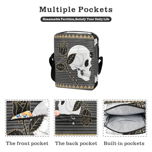 small messenger bag for women crossbody bag crossbody purses for women Adjustable Strap for Casual Casual- Skull Black Rose Grey2
