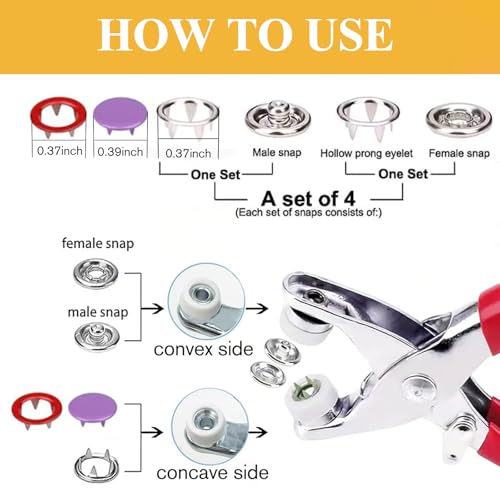 image for 100 Sets Snaps for Fabric, MIFOLEU Metal Snaps Buttons with Fastener P