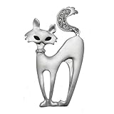 Acosta Brooches - Brushed Silver Colored Crystal Tail Cat Brooch