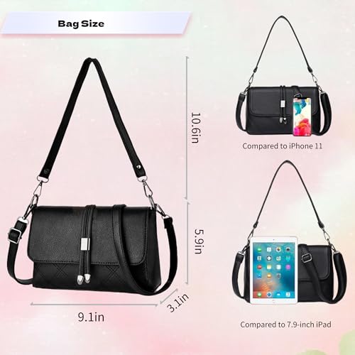 Black Crossbody Bags for Women, Cross Body Purses Bag for Ladies, Small Shoulder Handbags Multi Pocket with Adjustable Strap Casual Bag for Travel Outdoor, Lightweight Trendy3