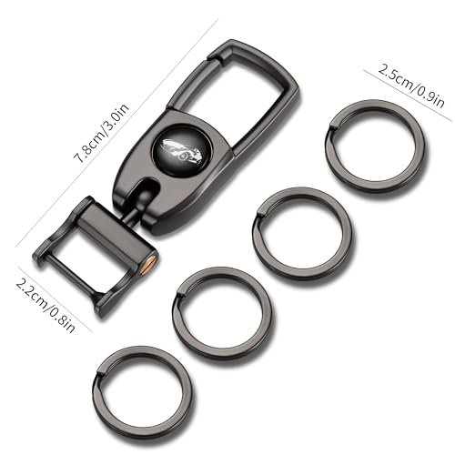 Keychain Carabiner for Keys, Heavy Duty Car Key Chain with 4 Key Rings Quick Release -Keychains Organizer for Men and Women - Dark Grey - Image 6