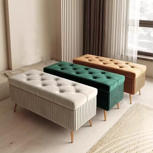 LYXXJRYBHD Baul Almacenaje Dormitorio, Banco Almacenaje, Taburete Reposapies, Banco de Almacenamiento Tapizado, para Sala de Estar, Entrada, Dormitorio(Dark Green,40cm/15.7in) - imagen 6
